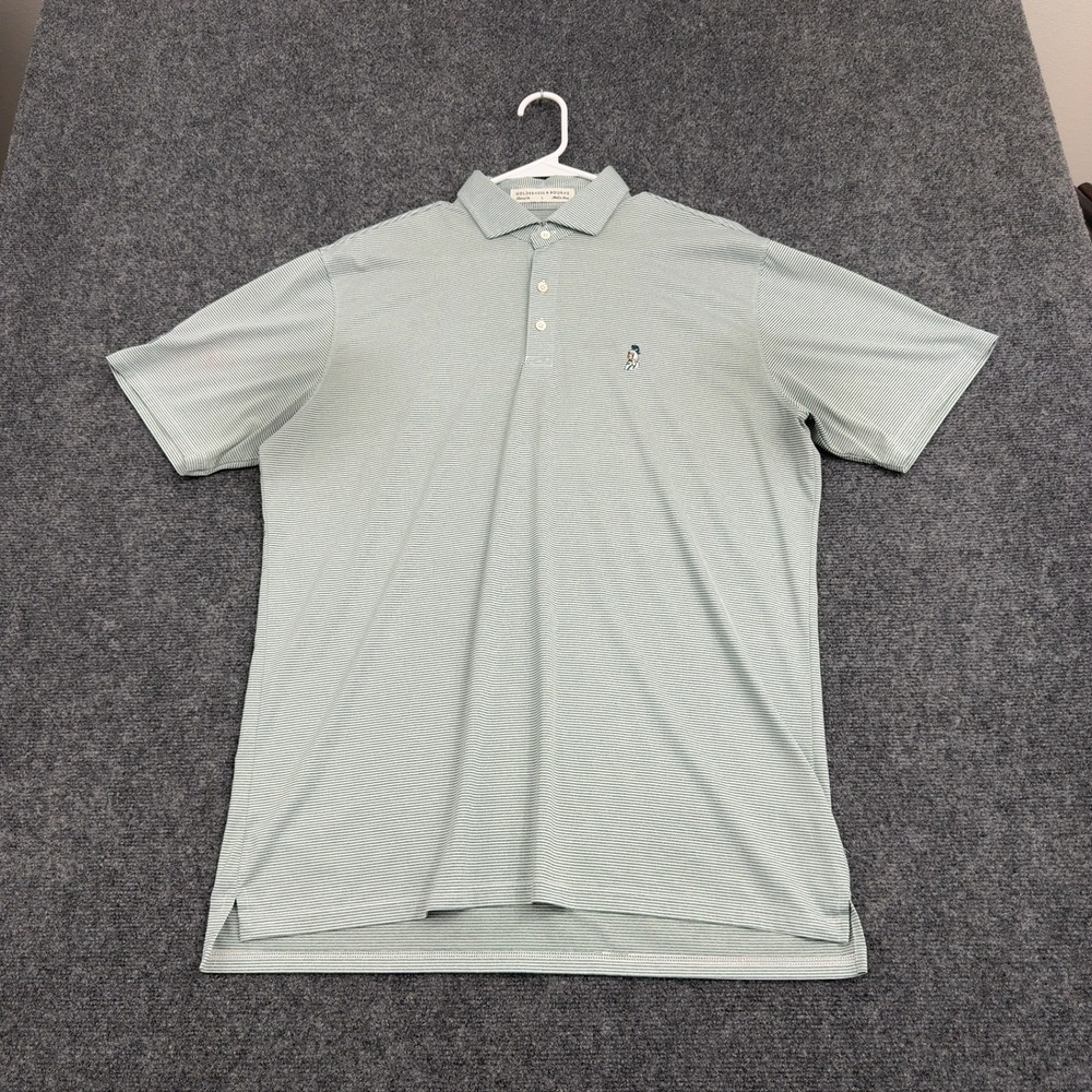 Holderness & Bourne Polo Mens L Green Polyester Striped Tailored Fit Golf Sport